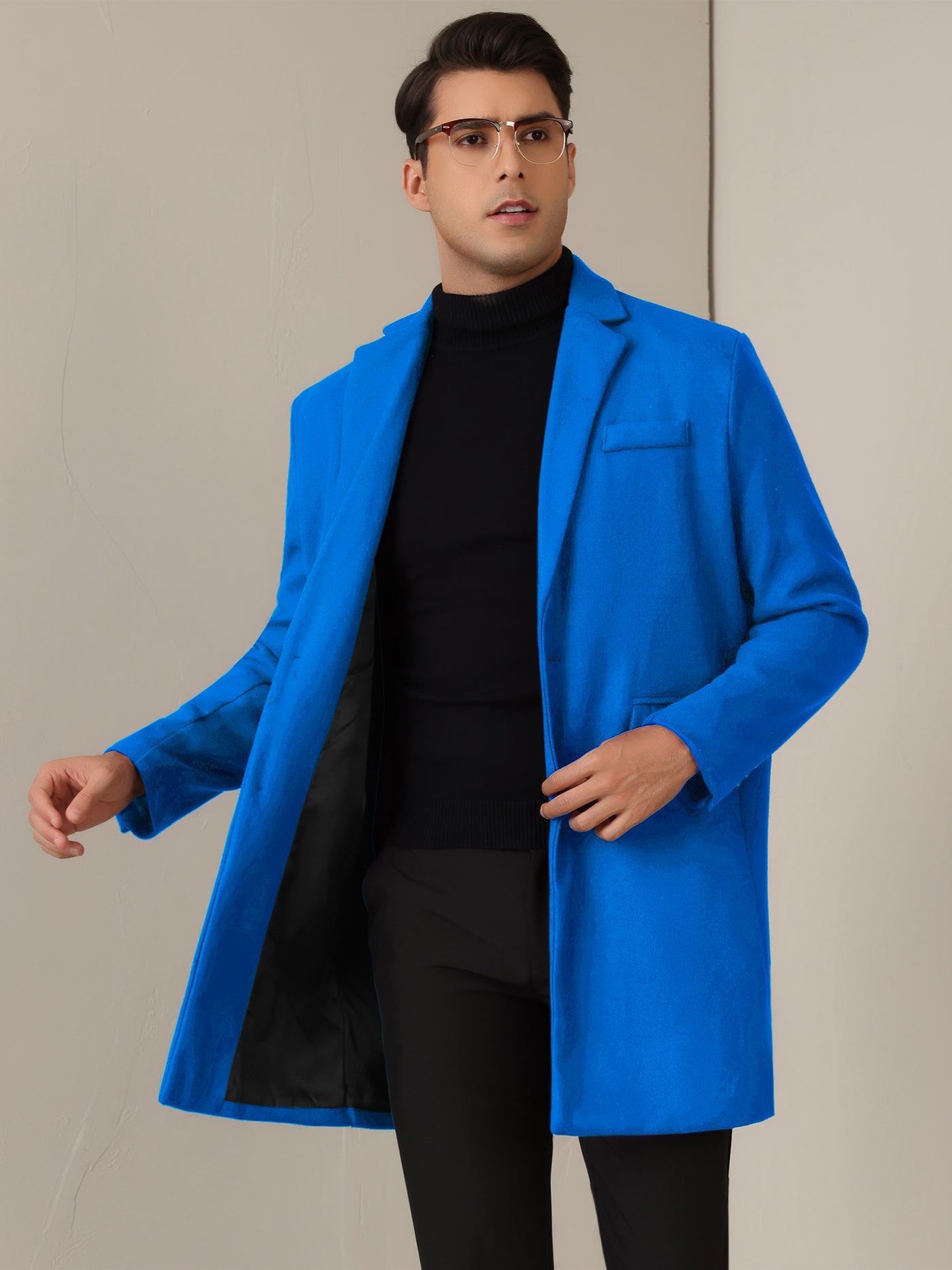 Bublédon Winter Coat for Men's Notched Collar Single Breasted Long Trench Coats