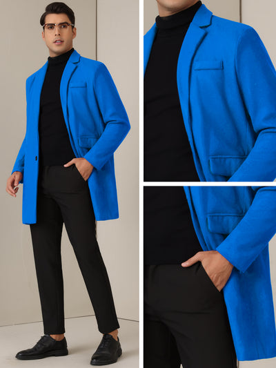 Winter Coat for Men's Notched Collar Single Breasted Long Trench Coats