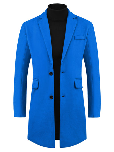 Winter Coat for Men's Notched Collar Single Breasted Long Trench Coats