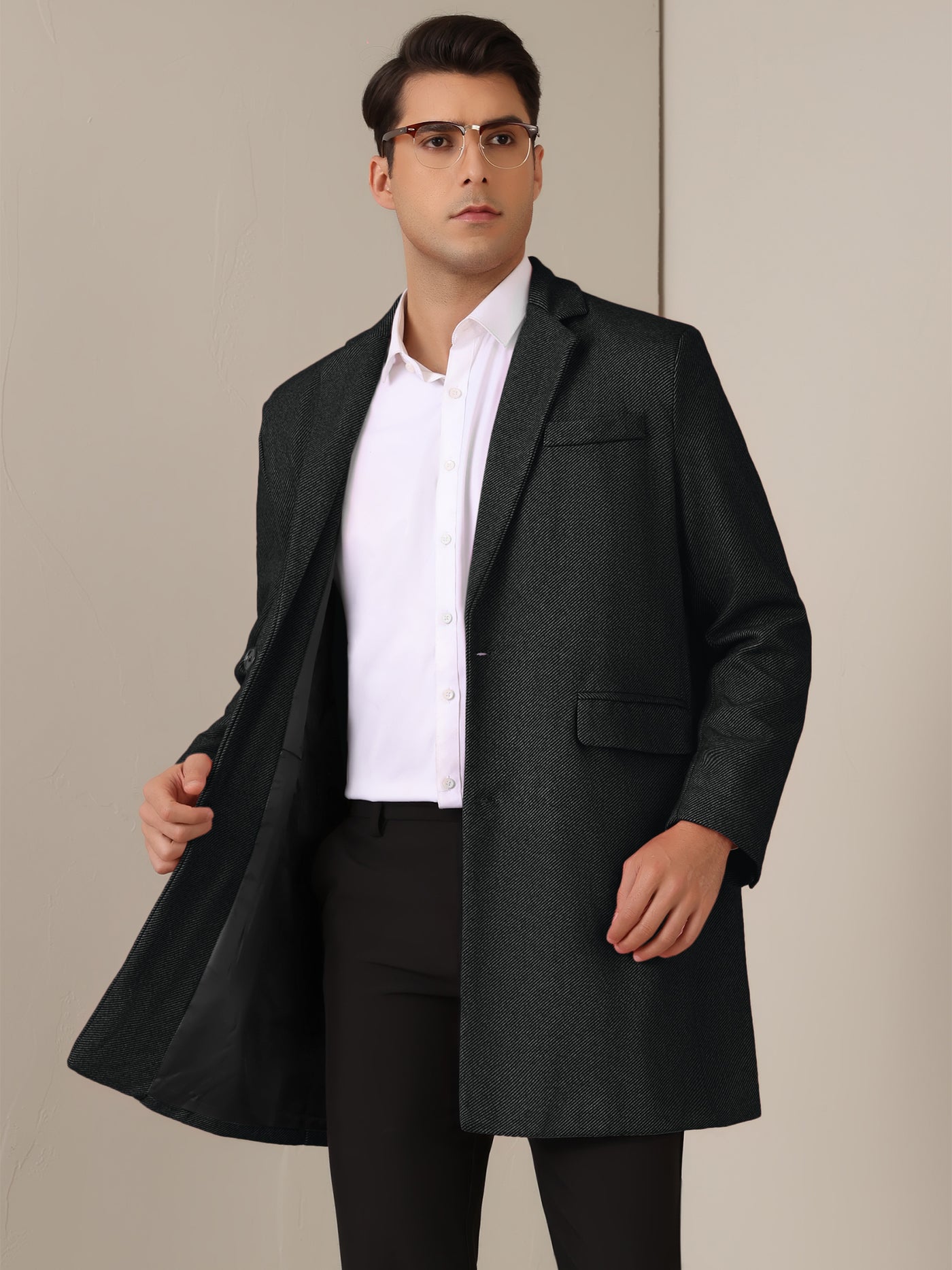 Bublédon Herringbone Overcoats for Men's Classic Fit Single Breasted Winter Trench Coat