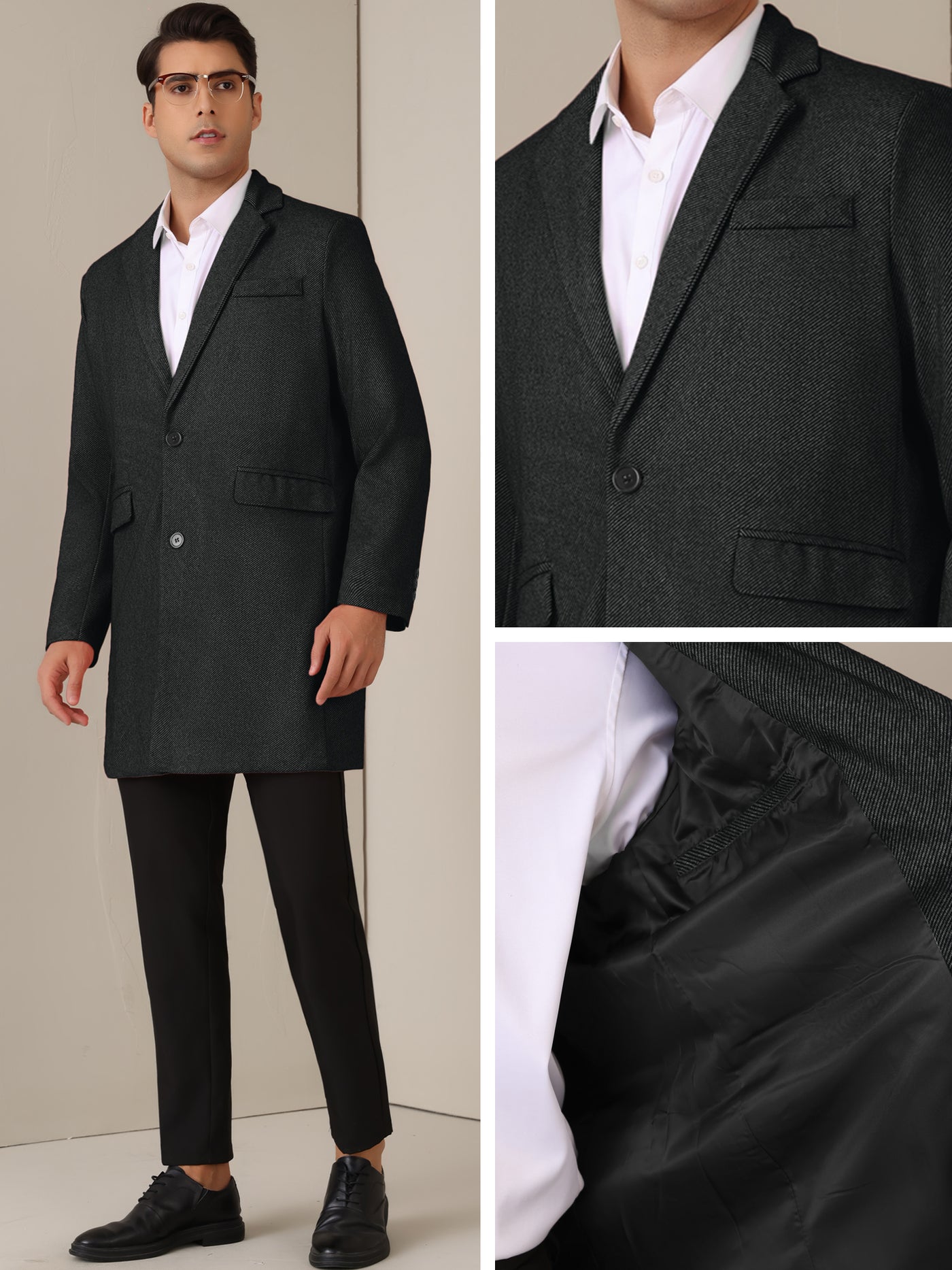 Bublédon Herringbone Overcoats for Men's Classic Fit Single Breasted Winter Trench Coat