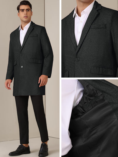 Herringbone Overcoats for Men's Classic Fit Single Breasted Winter Trench Coat