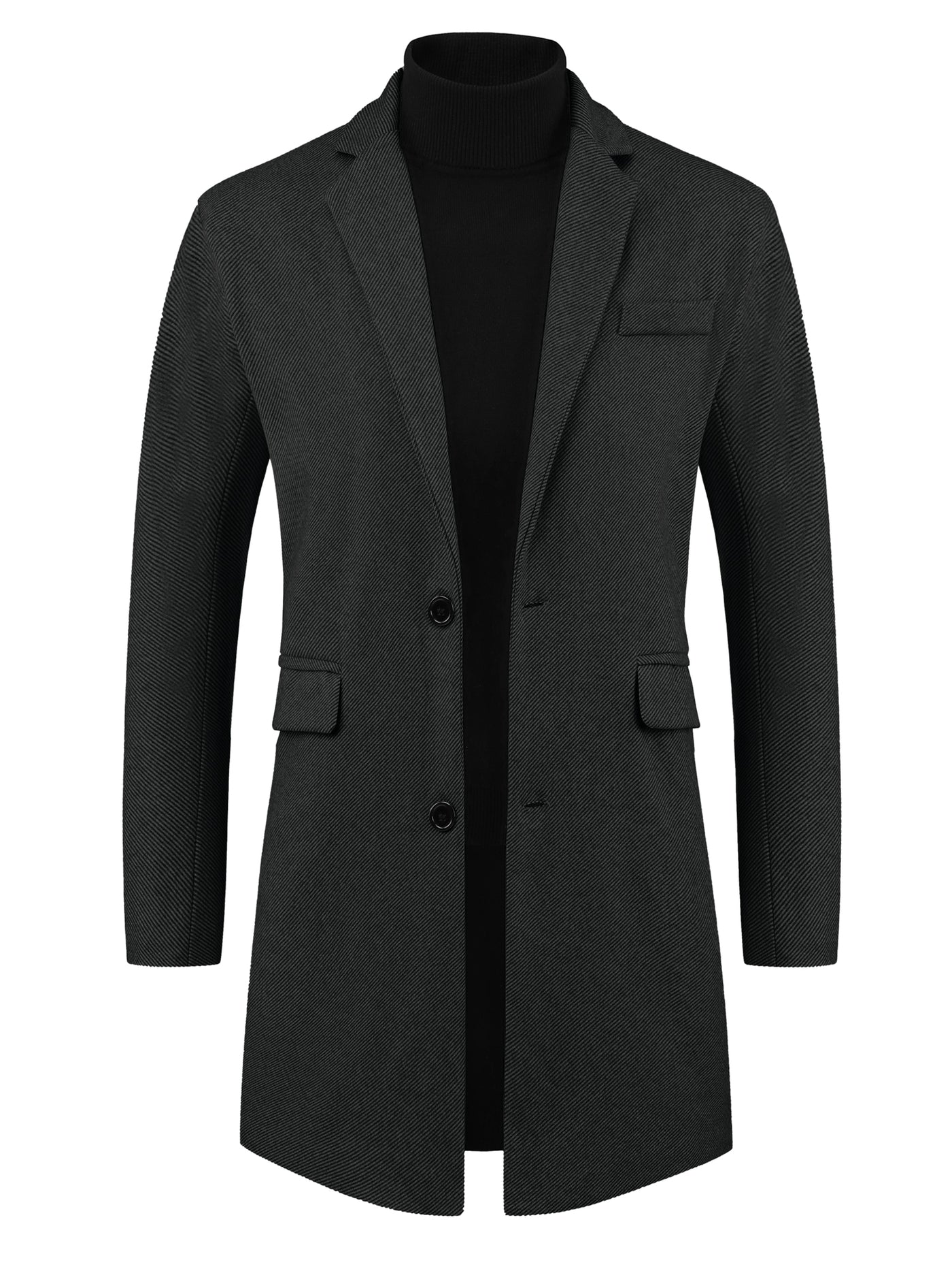 Bublédon Herringbone Overcoats for Men's Classic Fit Single Breasted Winter Trench Coat