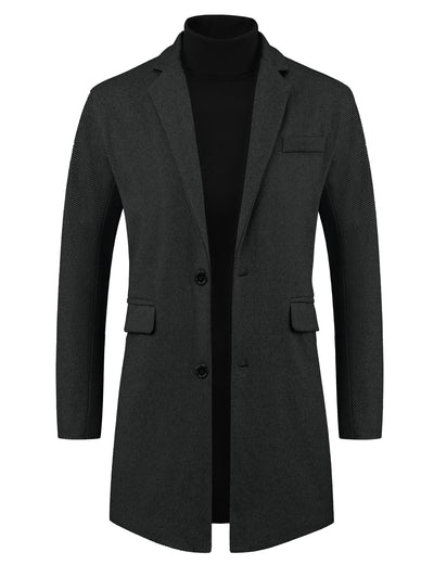 Herringbone Overcoats for Men's Classic Fit Single Breasted Winter Trench Coat