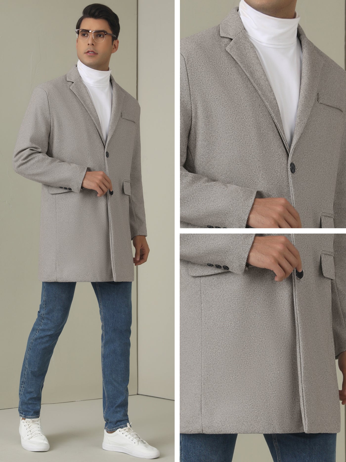 Bublédon Herringbone Overcoats for Men's Classic Fit Single Breasted Winter Trench Coat