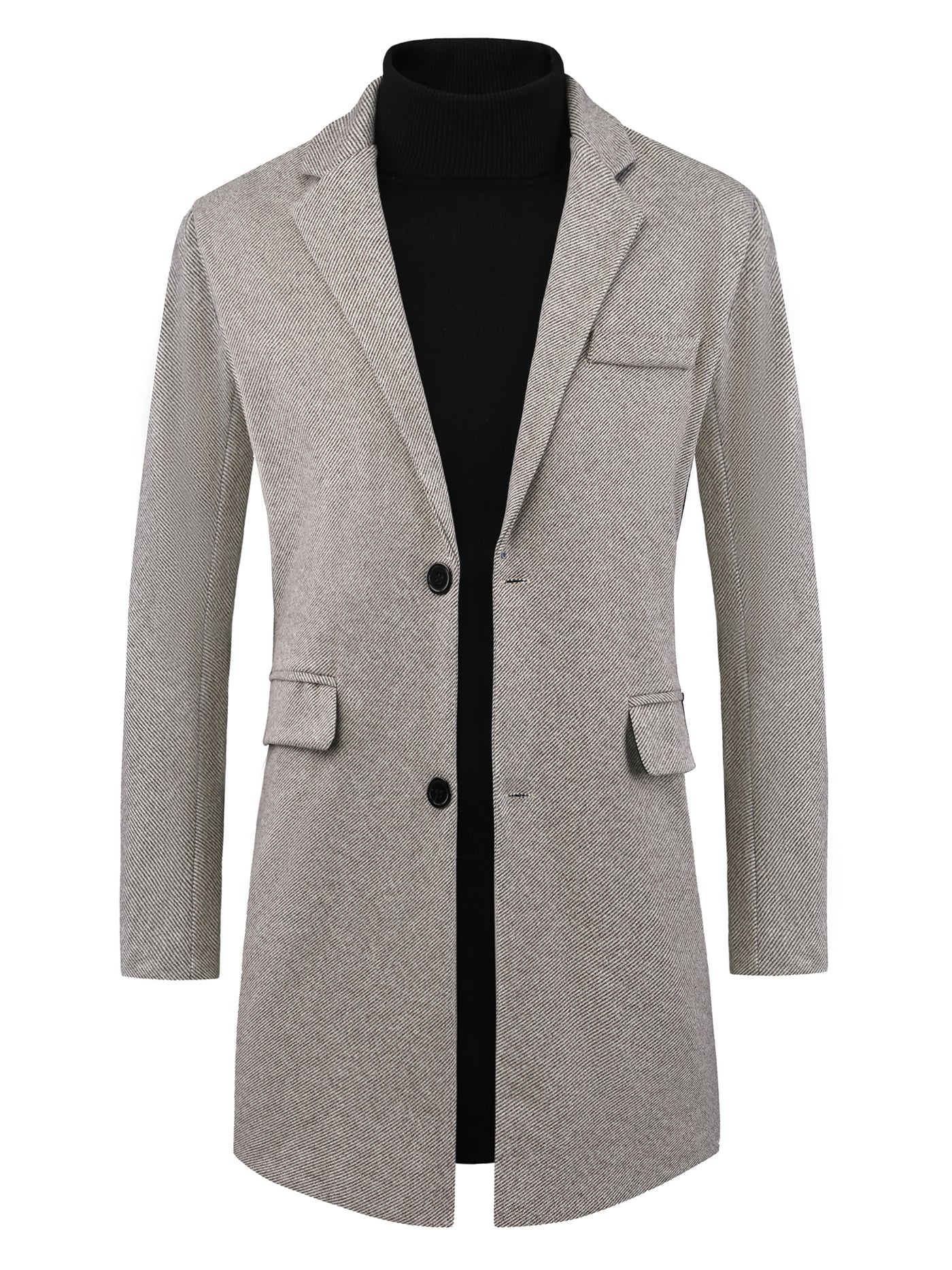 Bublédon Herringbone Overcoats for Men's Classic Fit Single Breasted Winter Trench Coat