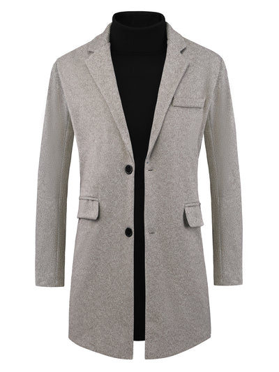 Herringbone Overcoats for Men's Classic Fit Single Breasted Winter Trench Coat