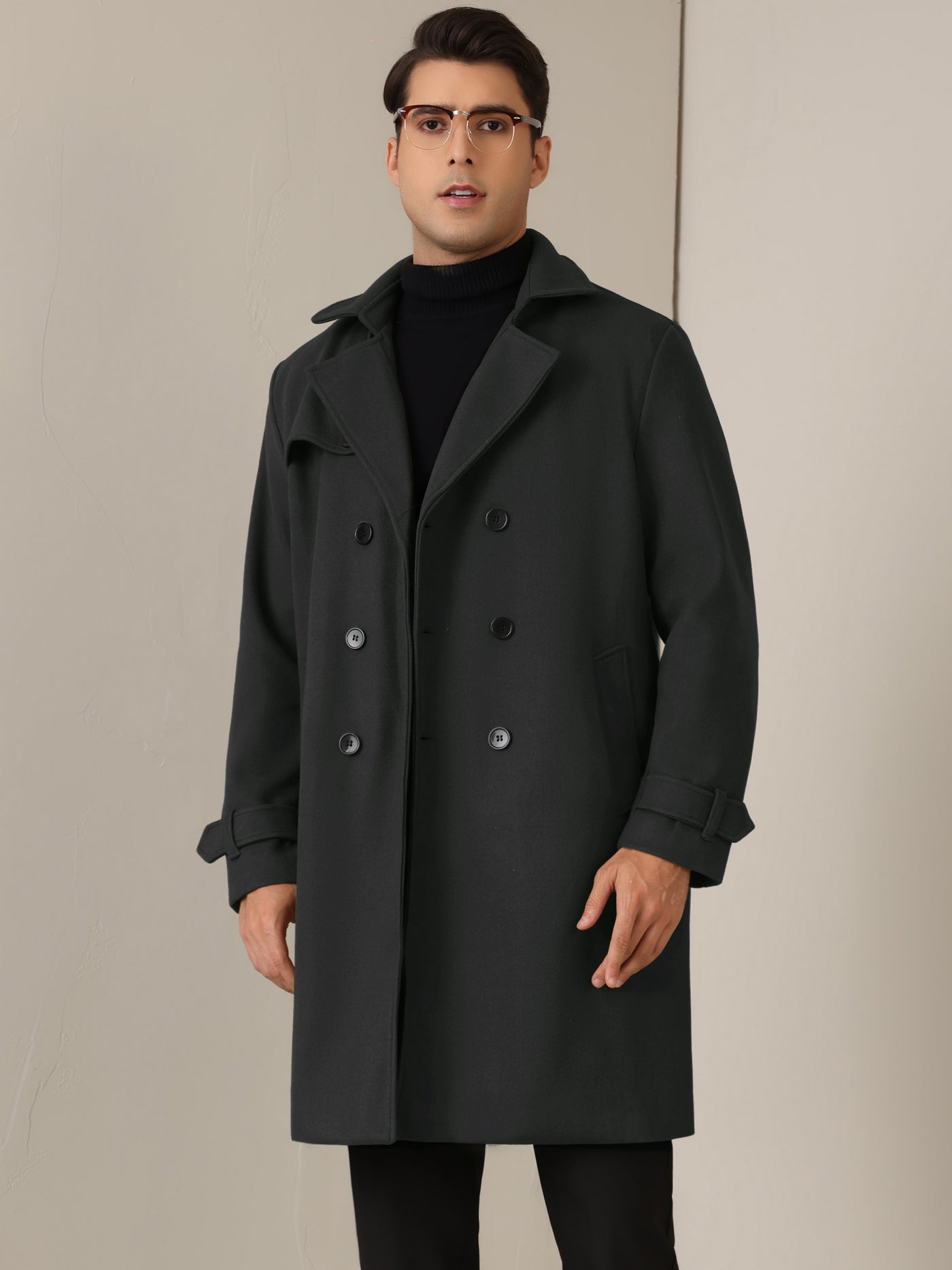 Bublédon Winter Trench Coat for Men's Double Breasted Formal Notched Lapel Long Overcoat