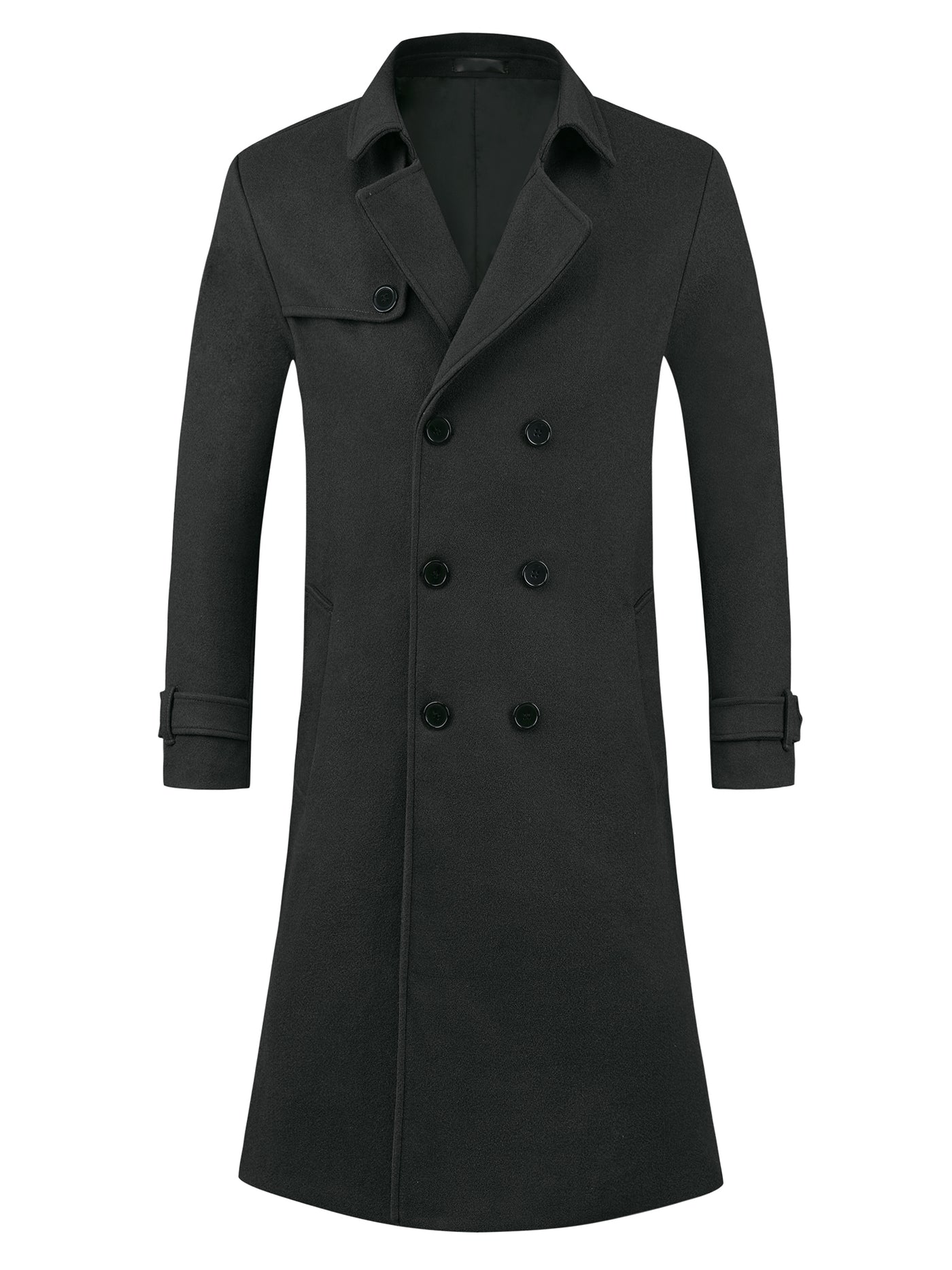 Bublédon Winter Trench Coat for Men's Double Breasted Formal Notched Lapel Long Overcoat