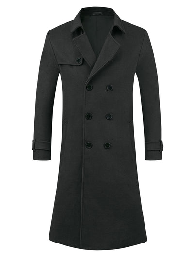 Winter Trench Coat for Men's Double Breasted Formal Notched Lapel Long Overcoat