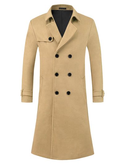 Winter Trench Coat for Men's Double Breasted Formal Notched Lapel Long Overcoat