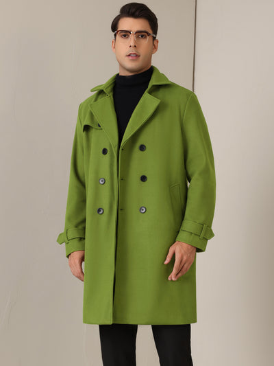 Winter Trench Coat for Men's Double Breasted Formal Notched Lapel Long Overcoat