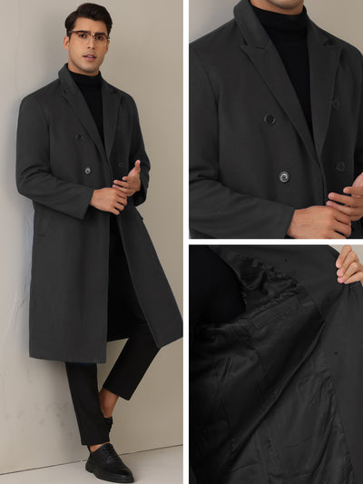 Long Trench Coat for Men's Classic Notched Lapel Double Breasted Overcoats