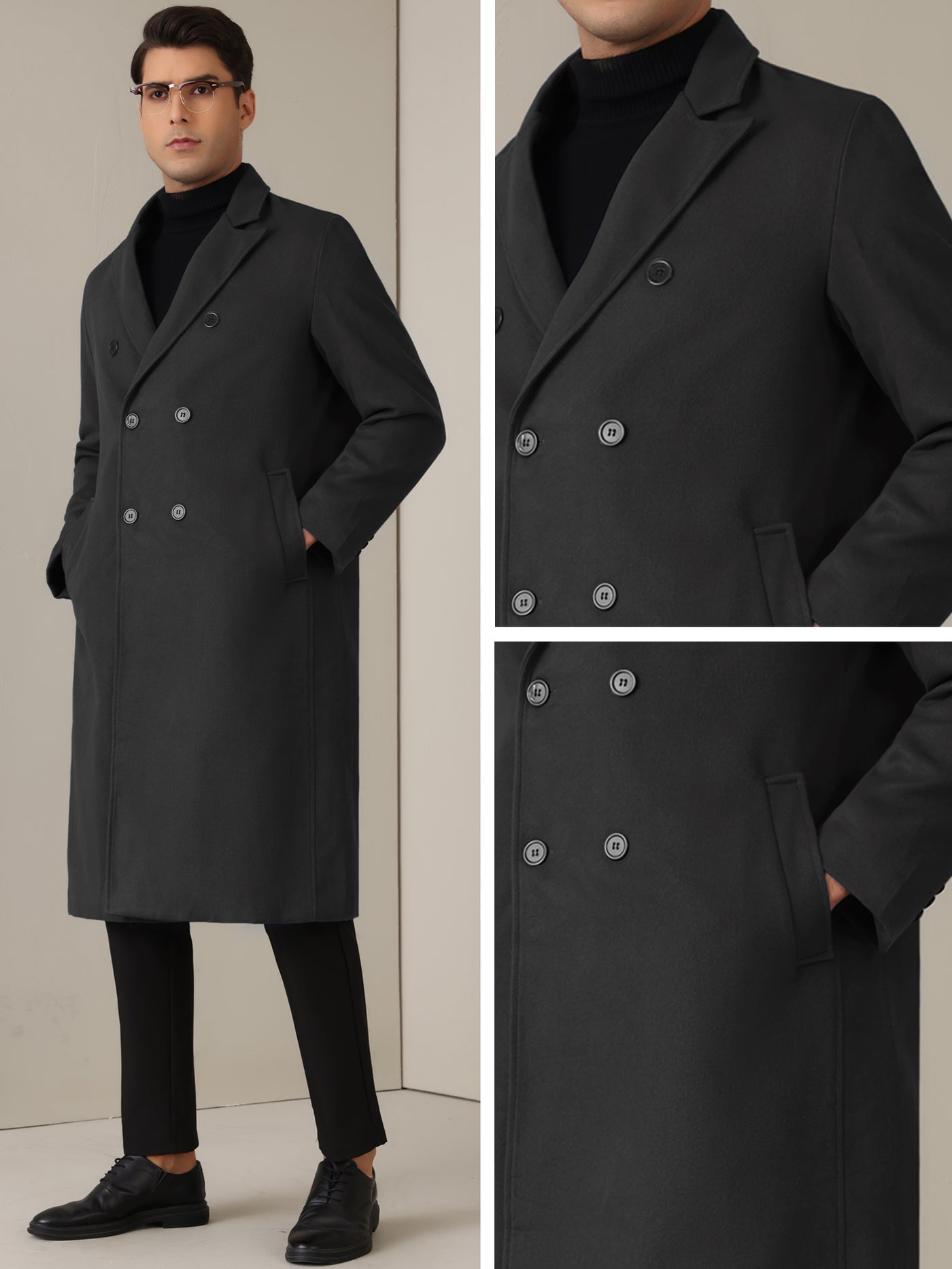 Bublédon Long Trench Coat for Men's Classic Notched Lapel Double Breasted Overcoats