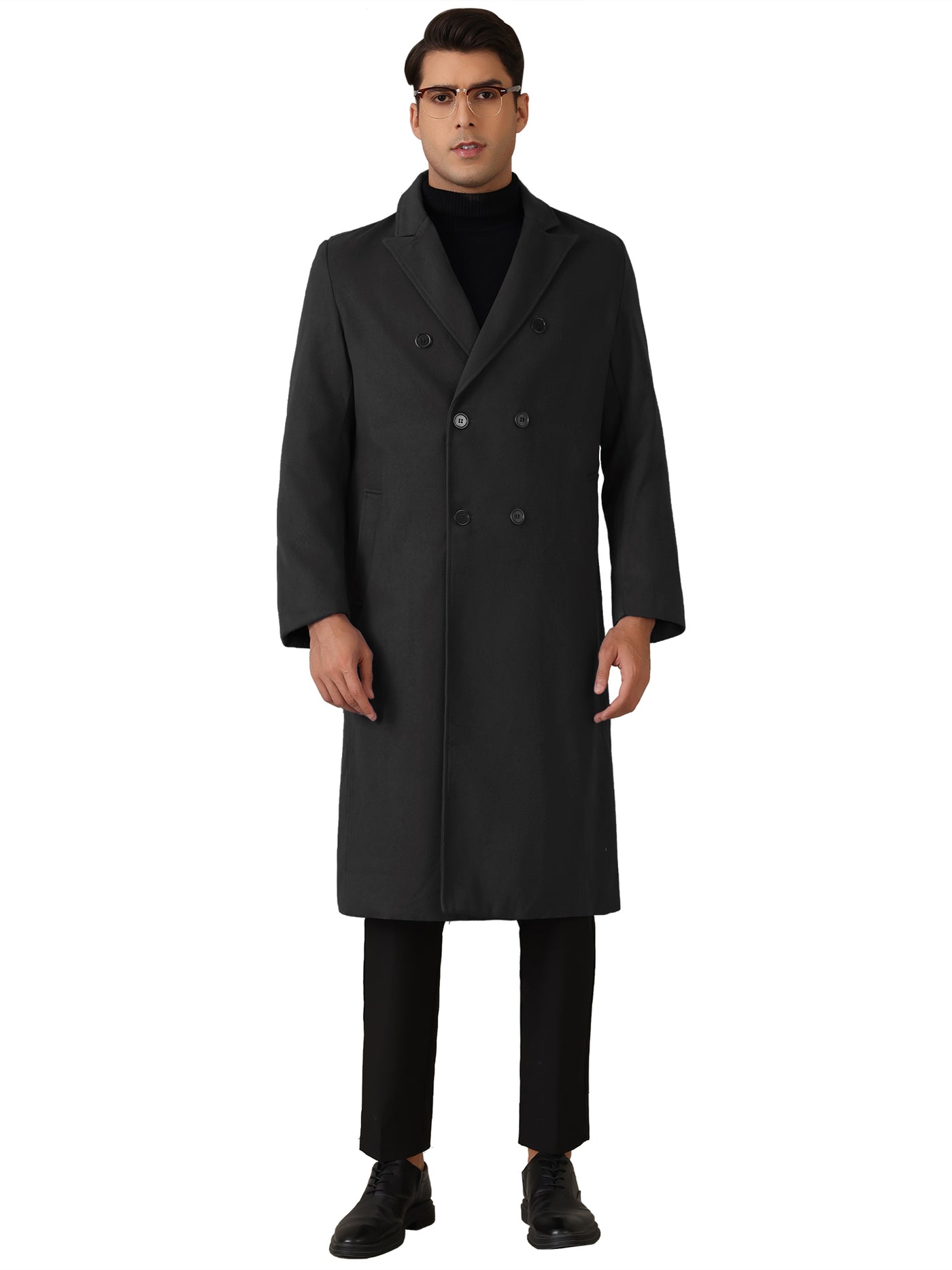 Bublédon Long Trench Coat for Men's Classic Notched Lapel Double Breasted Overcoats