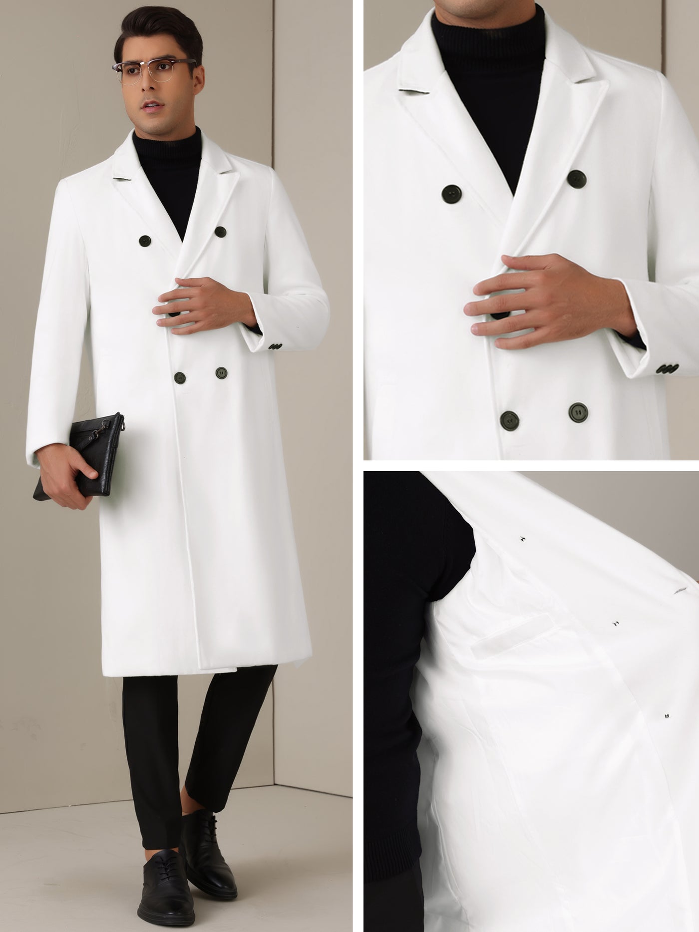 Bublédon Long Trench Coat for Men's Classic Notched Lapel Double Breasted Overcoats