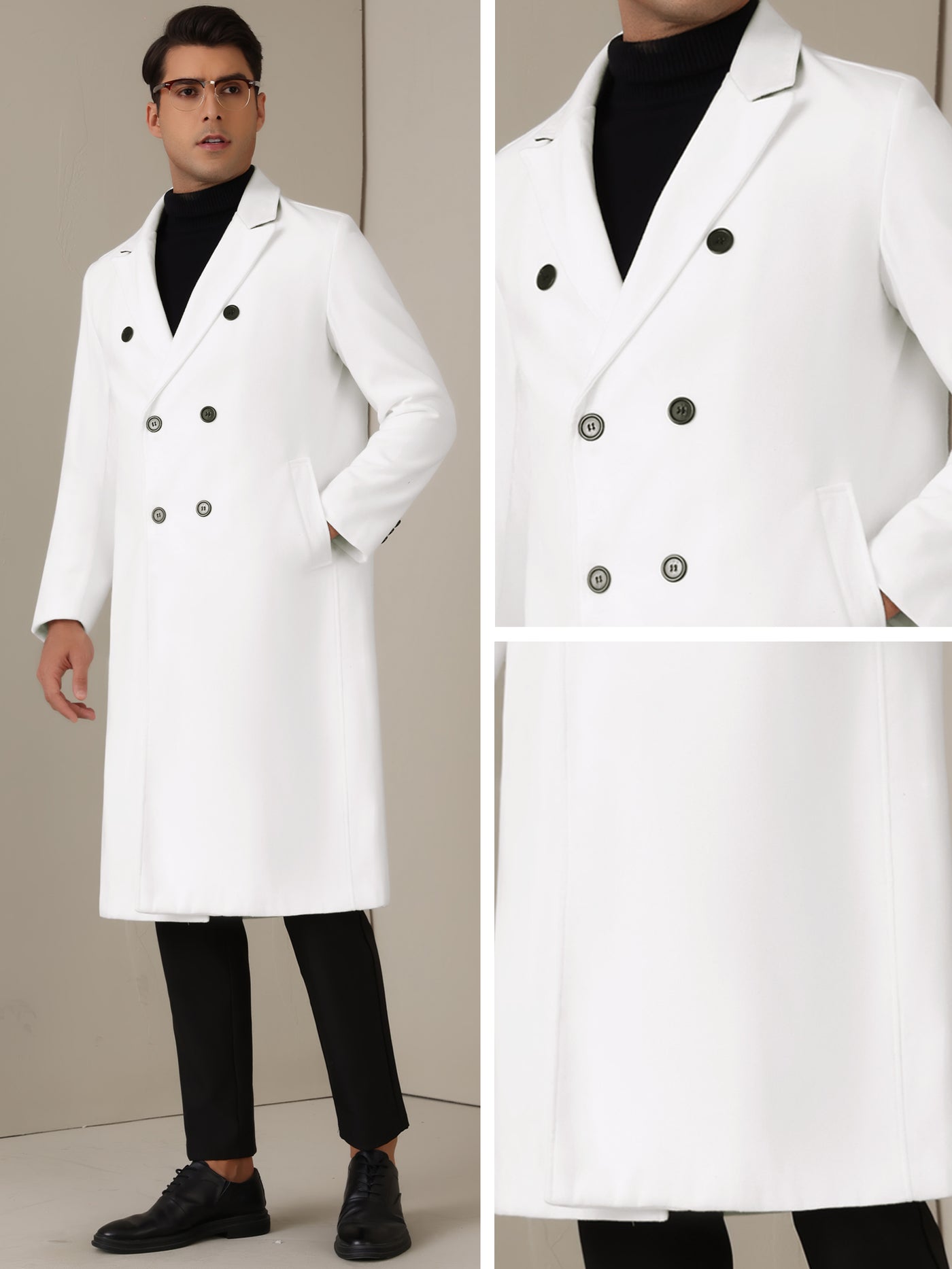 Bublédon Long Trench Coat for Men's Classic Notched Lapel Double Breasted Overcoats