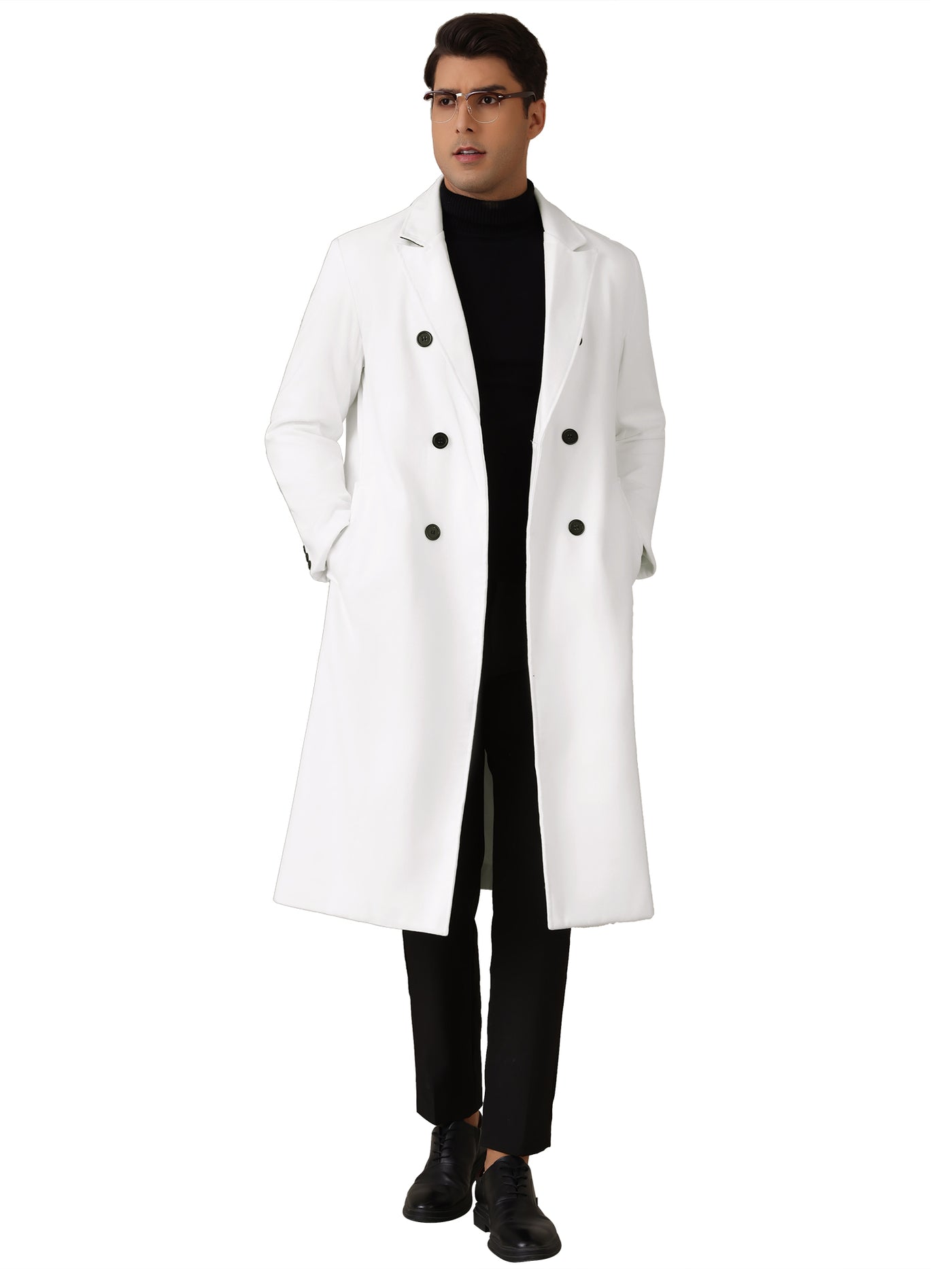 Bublédon Long Trench Coat for Men's Classic Notched Lapel Double Breasted Overcoats