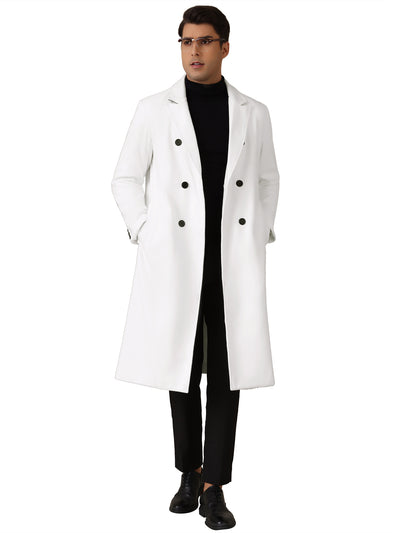 Long Trench Coat for Men's Classic Notched Lapel Double Breasted Overcoats