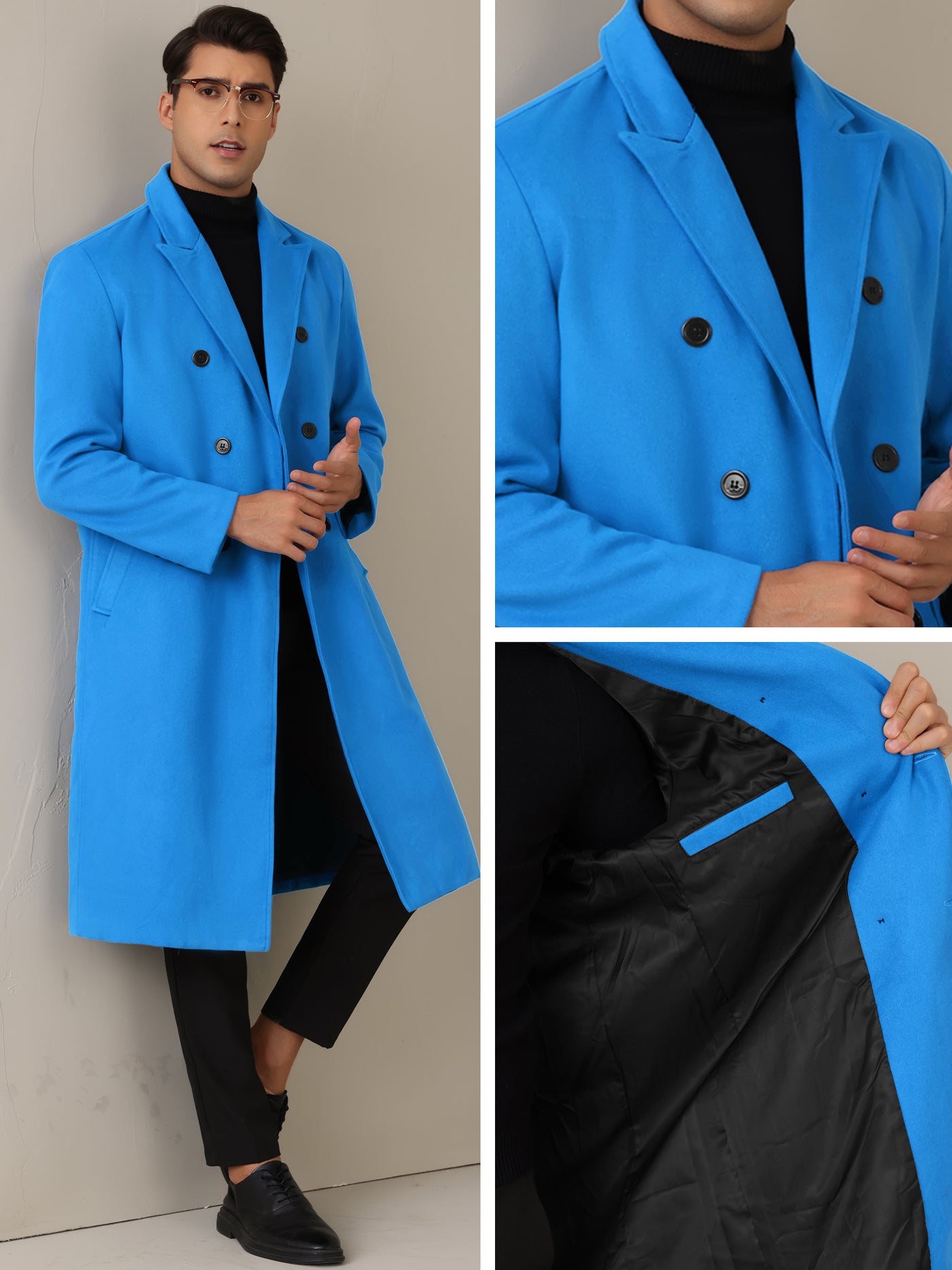 Bublédon Long Trench Coat for Men's Classic Notched Lapel Double Breasted Overcoats