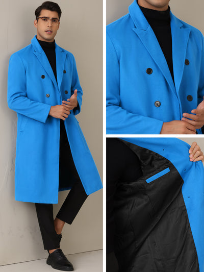 Long Trench Coat for Men's Classic Notched Lapel Double Breasted Overcoats