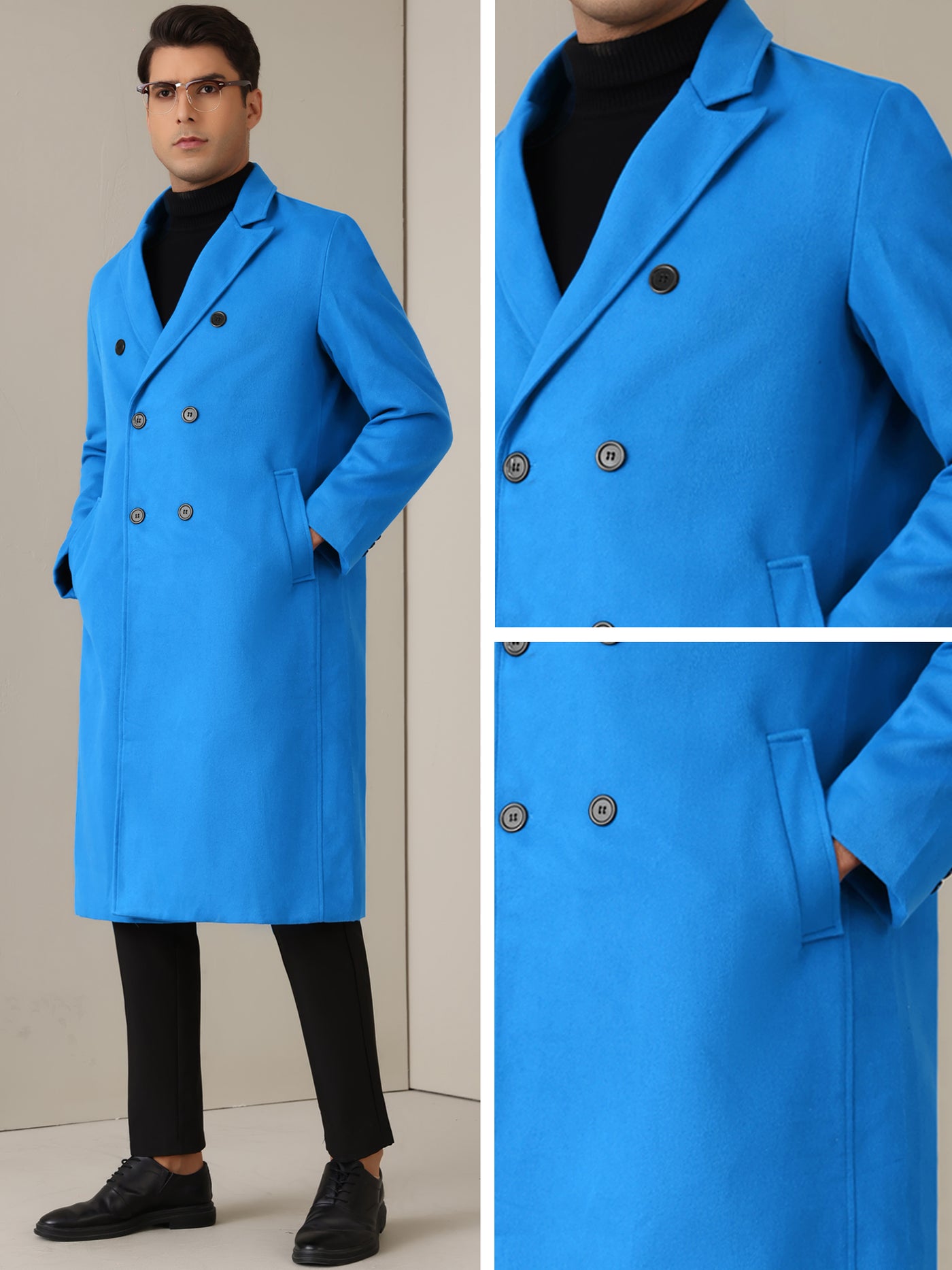 Bublédon Long Trench Coat for Men's Classic Notched Lapel Double Breasted Overcoats