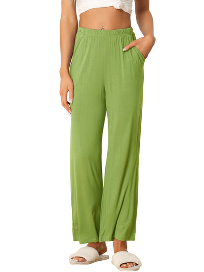 Womens Cotton Elastic Waist Wide-Leg Straight Pants Sleepwear with Pockets