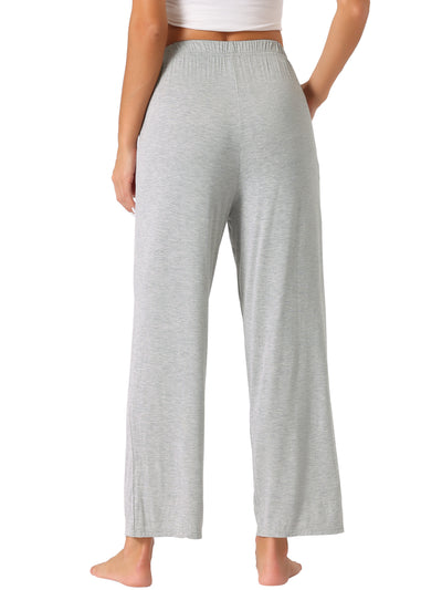 Womens Cotton Elastic Waist Wide-Leg Straight Pants Sleepwear with Pockets