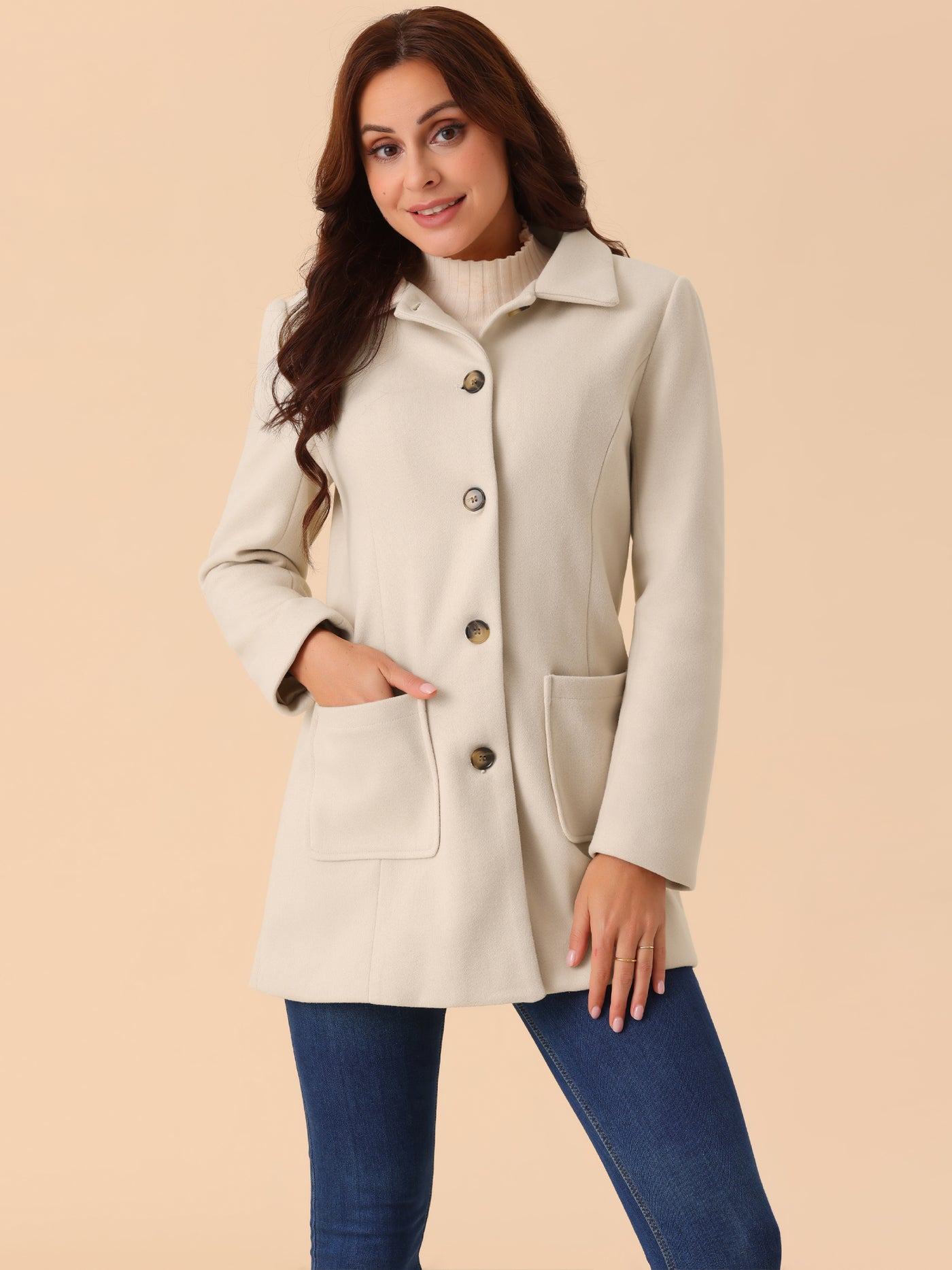 Bublédon Women's Winter Overcoat Mid-Long Casual Notch Lapel Single-Breasted Peacoat