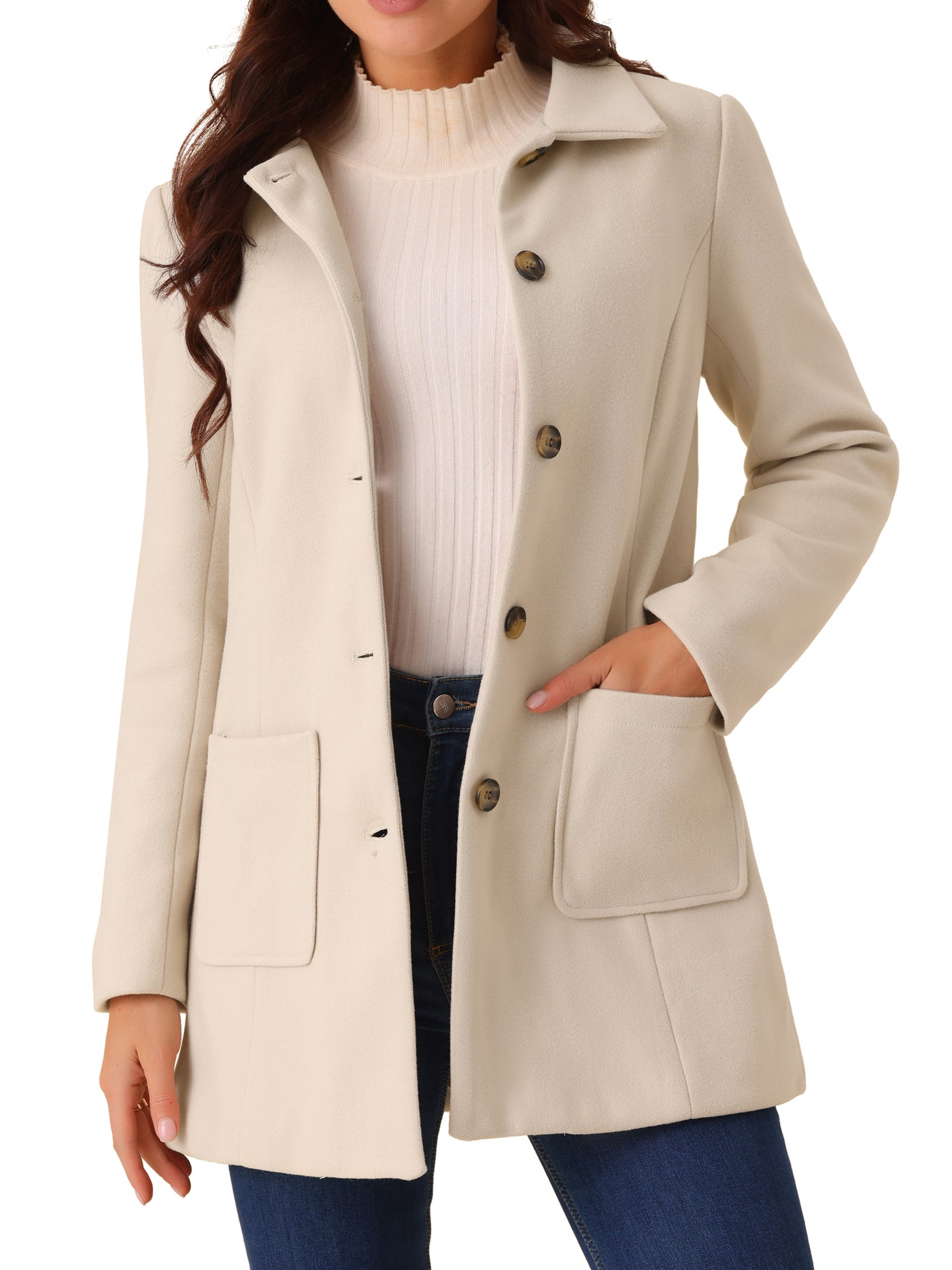 Bublédon Women's Winter Overcoat Mid-Long Casual Notch Lapel Single-Breasted Peacoat