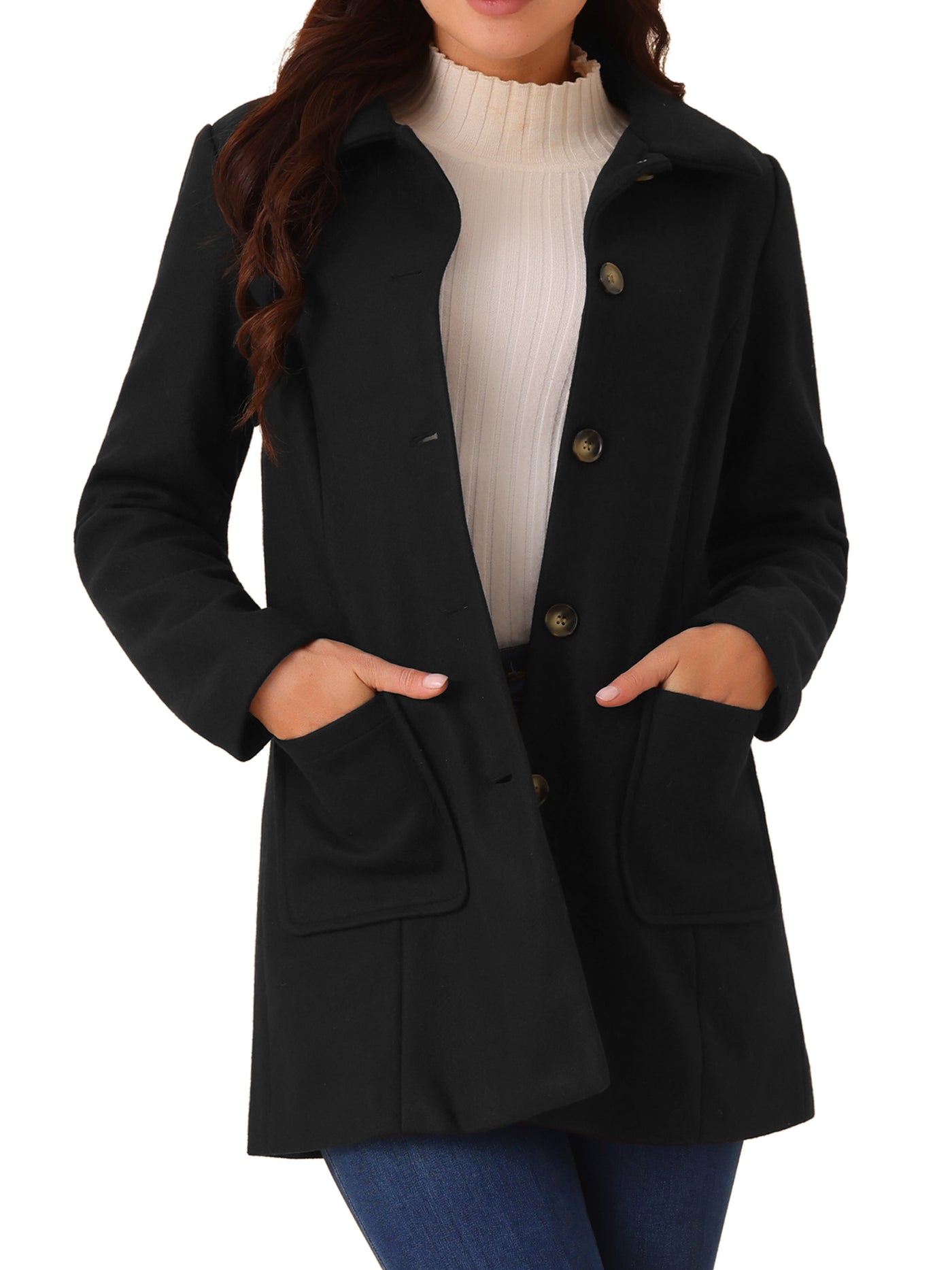 Bublédon Women's Winter Overcoat Mid-Long Casual Notch Lapel Single-Breasted Peacoat