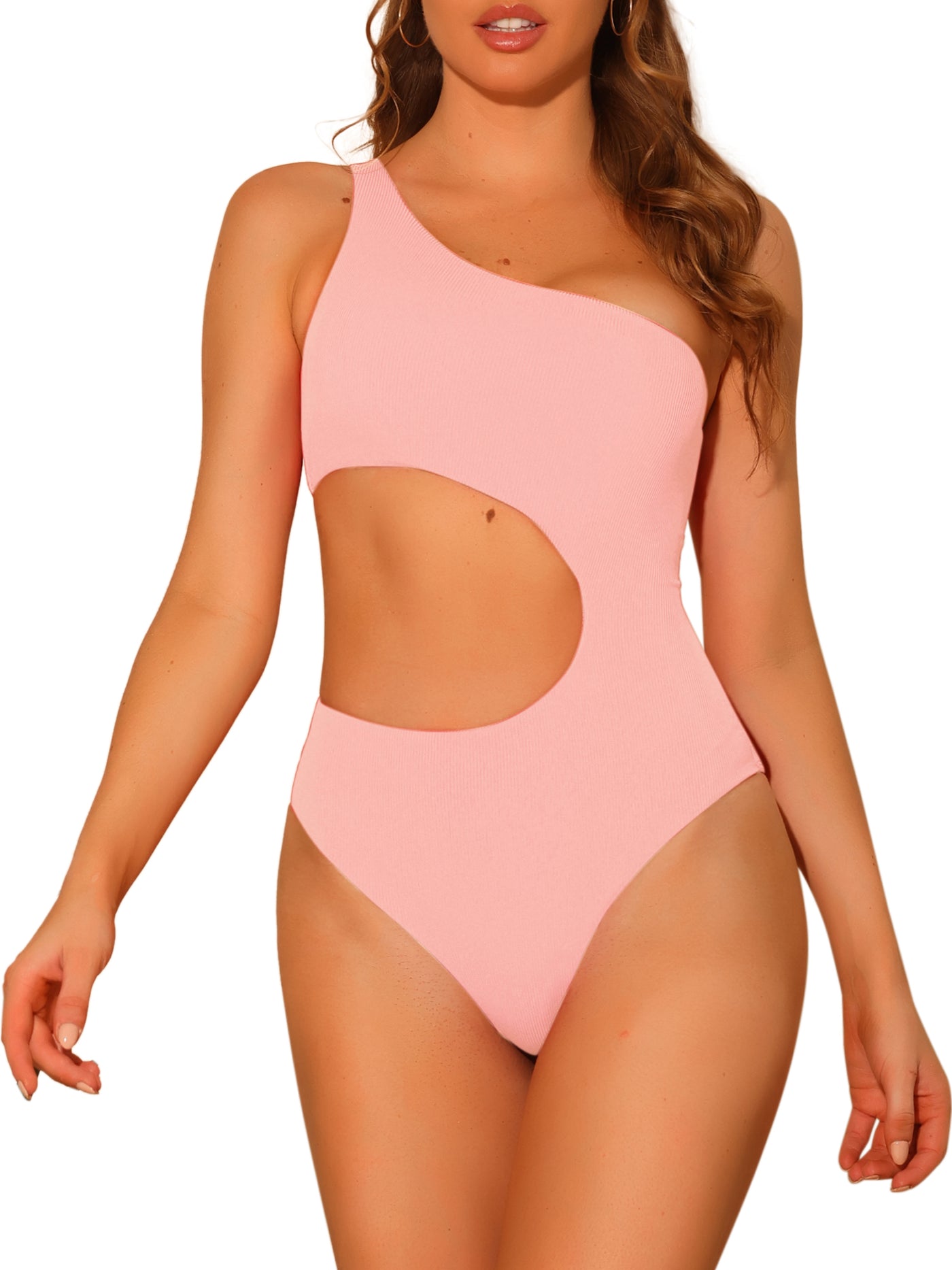 Bublédon Women's One-Piece One Shoulder Swimsuit, Asymmetric Waist Cutout Solid Swimwear Bathing Suit Monokini