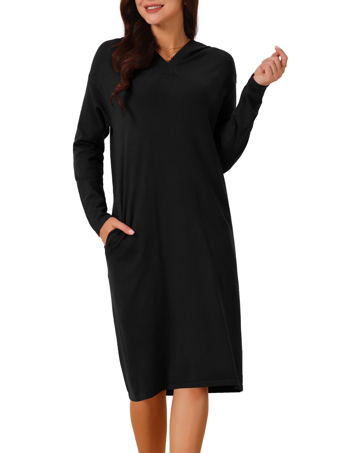 Bublédon Women's Casual Pullover Sweater Long Sleeve Sweatshirts Midi Hoodie Dress with Pocket