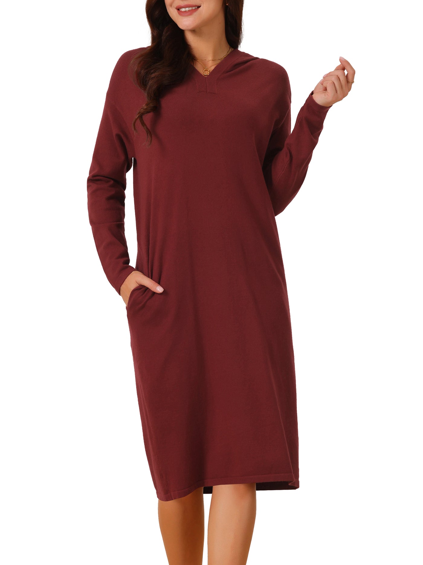 Bublédon Women's Casual Pullover Sweater Long Sleeve Sweatshirts Midi Hoodie Dress with Pocket