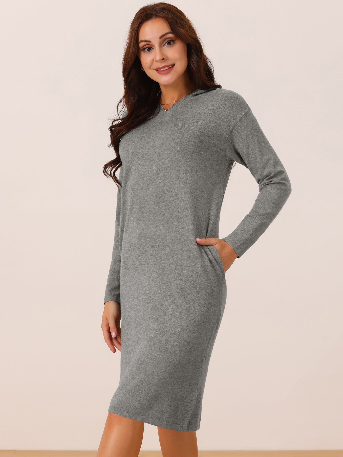 Bublédon Women's Casual Pullover Sweater Long Sleeve Sweatshirts Midi Hoodie Dress with Pocket