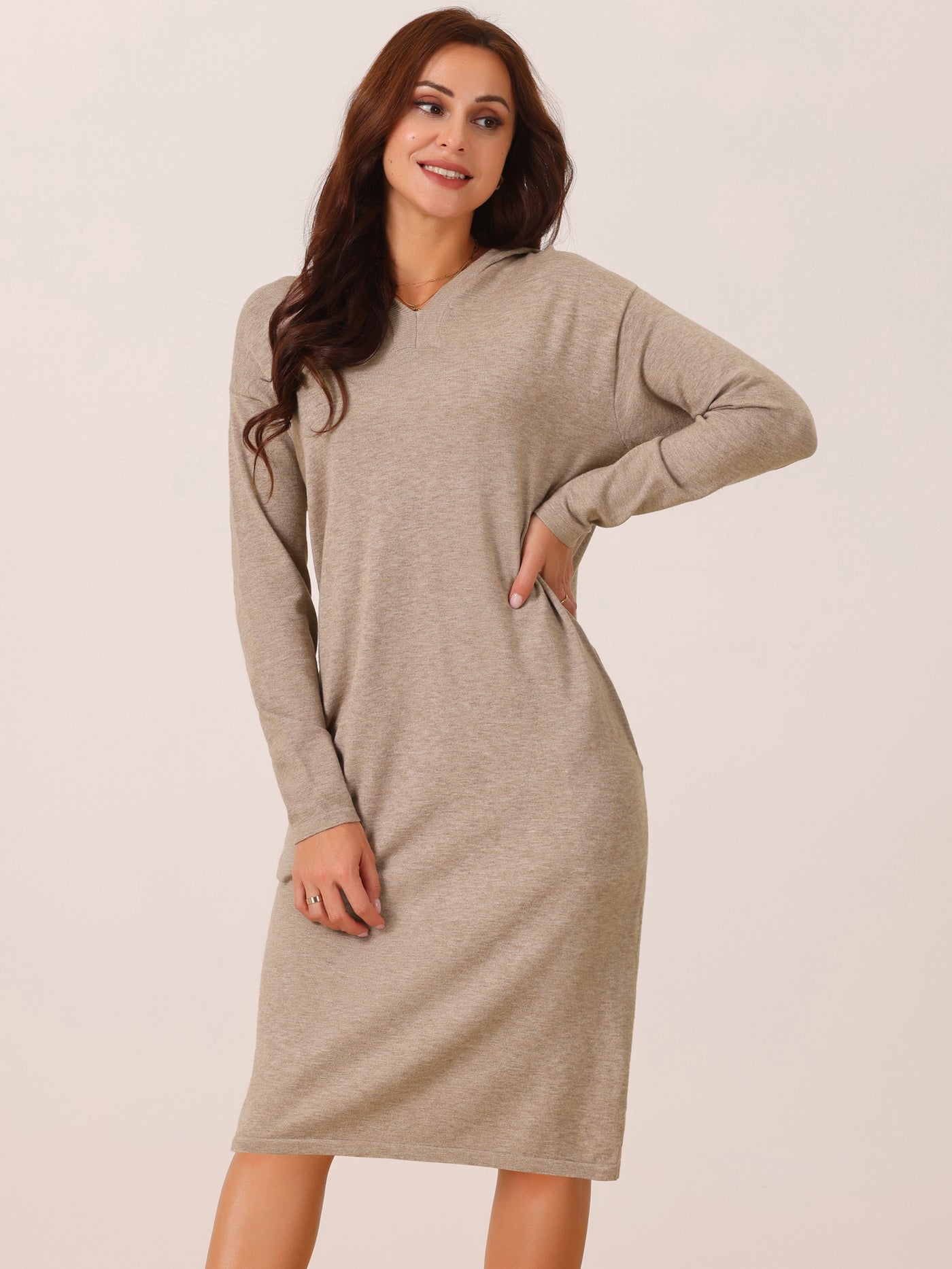 Bublédon Women's Casual Pullover Sweater Long Sleeve Sweatshirts Midi Hoodie Dress with Pocket