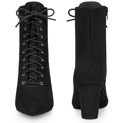 Pointed Toe Lace Up Chunky Heel Ankle Boots for Women