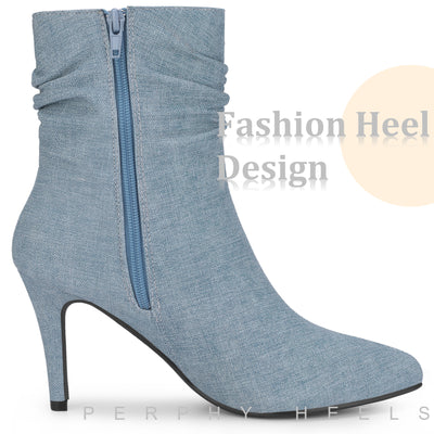 Pointed Toe Slouched Stiletto Heels Ankle Boots for Women