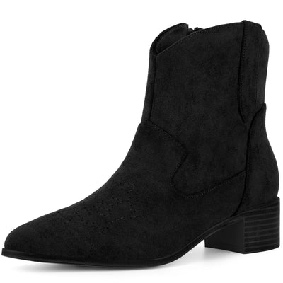 Bublédon Pointed Toe Chunky Heel Western Ankle Boots for Women