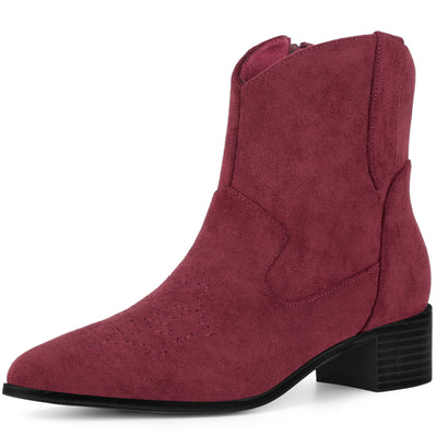 Pointed Toe Chunky Heel Western Ankle Boots for Women