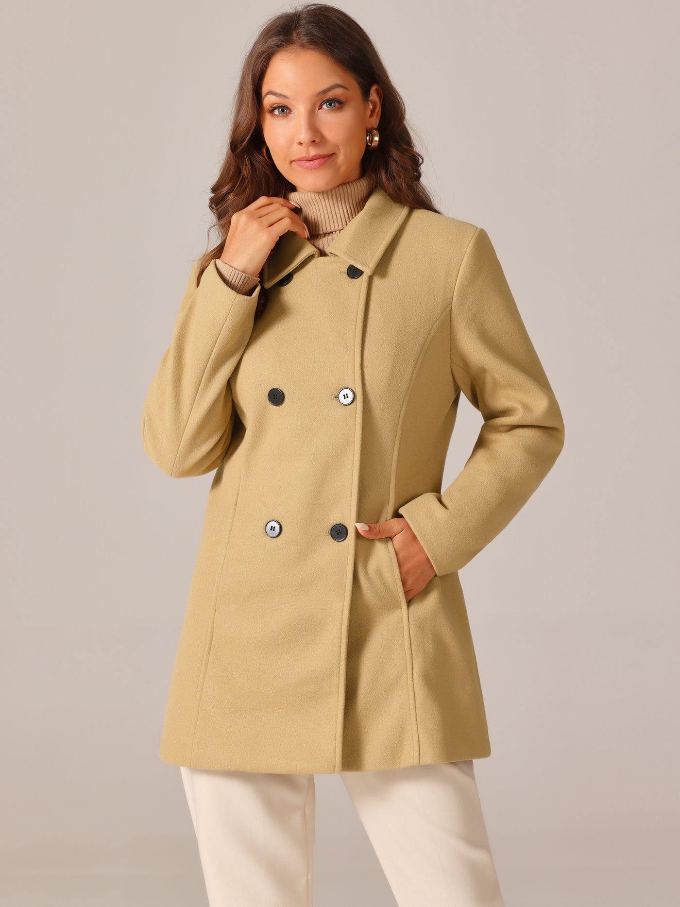 Bublédon Women's Long Sleeves Peacoat Double Breasted Button Outerwear Winter Coat