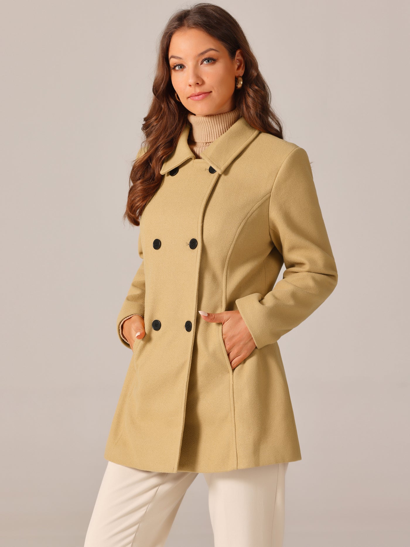 Bublédon Women's Long Sleeves Peacoat Double Breasted Button Outerwear Winter Coat