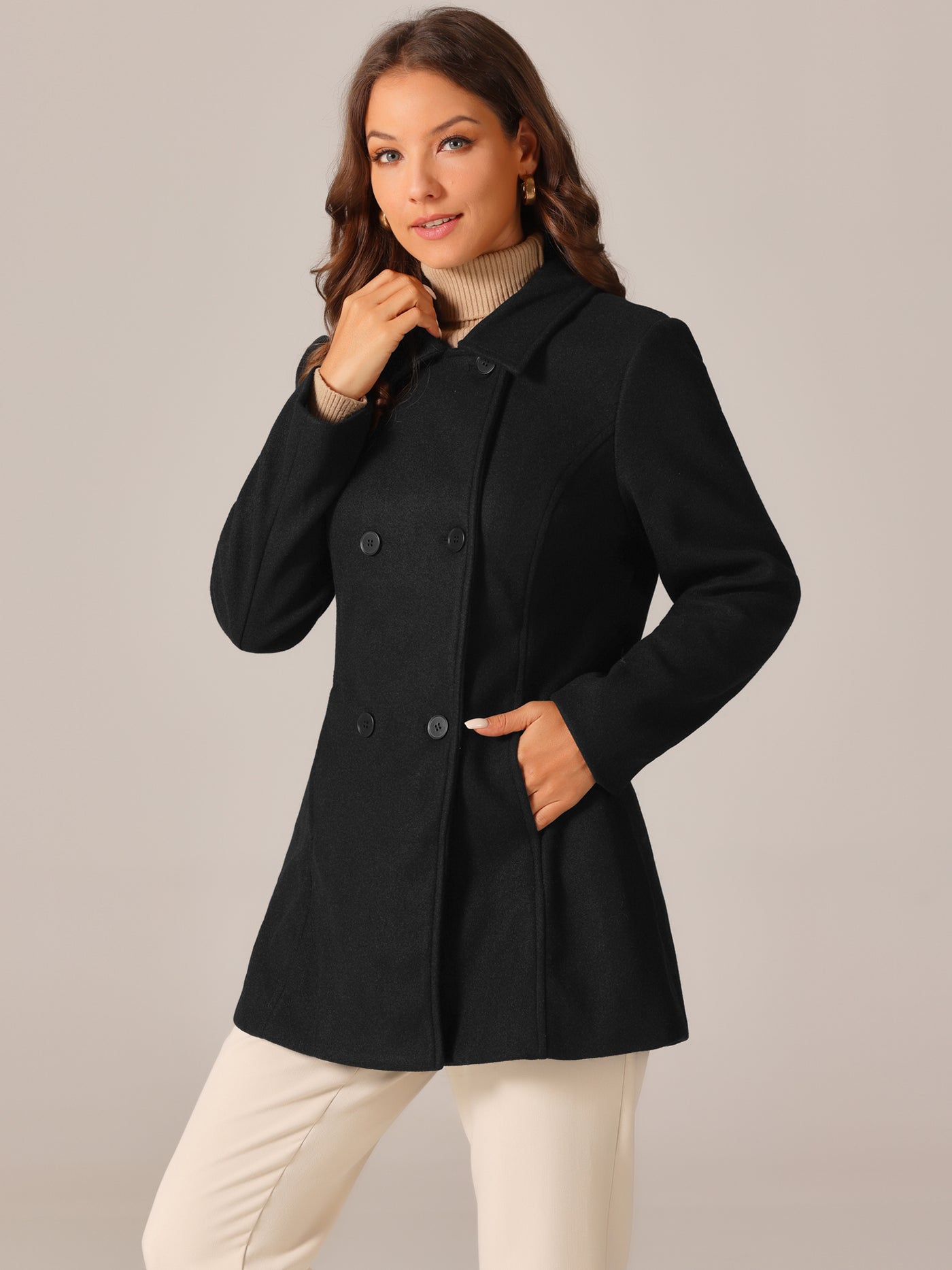 Bublédon Women's Long Sleeves Peacoat Double Breasted Button Outerwear Winter Coat