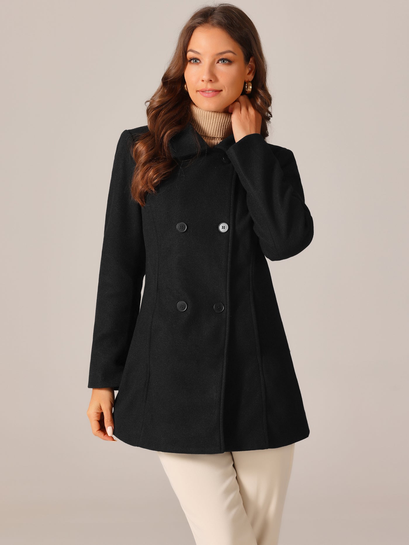 Bublédon Women's Long Sleeves Peacoat Double Breasted Button Outerwear Winter Coat