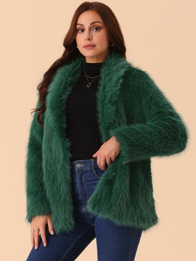 Bublédon Women's Faux Fur Coat Long Sleeve Pockets Lapel Shaggy Warm Winter Overcoat Fluffy Jackets