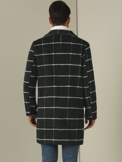 Plaid Trench Coat for Men's Color Block Single Breasted Formal Winter Checked Overcoat