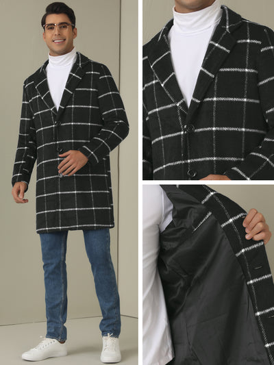 Plaid Trench Coat for Men's Color Block Single Breasted Formal Winter Checked Overcoat