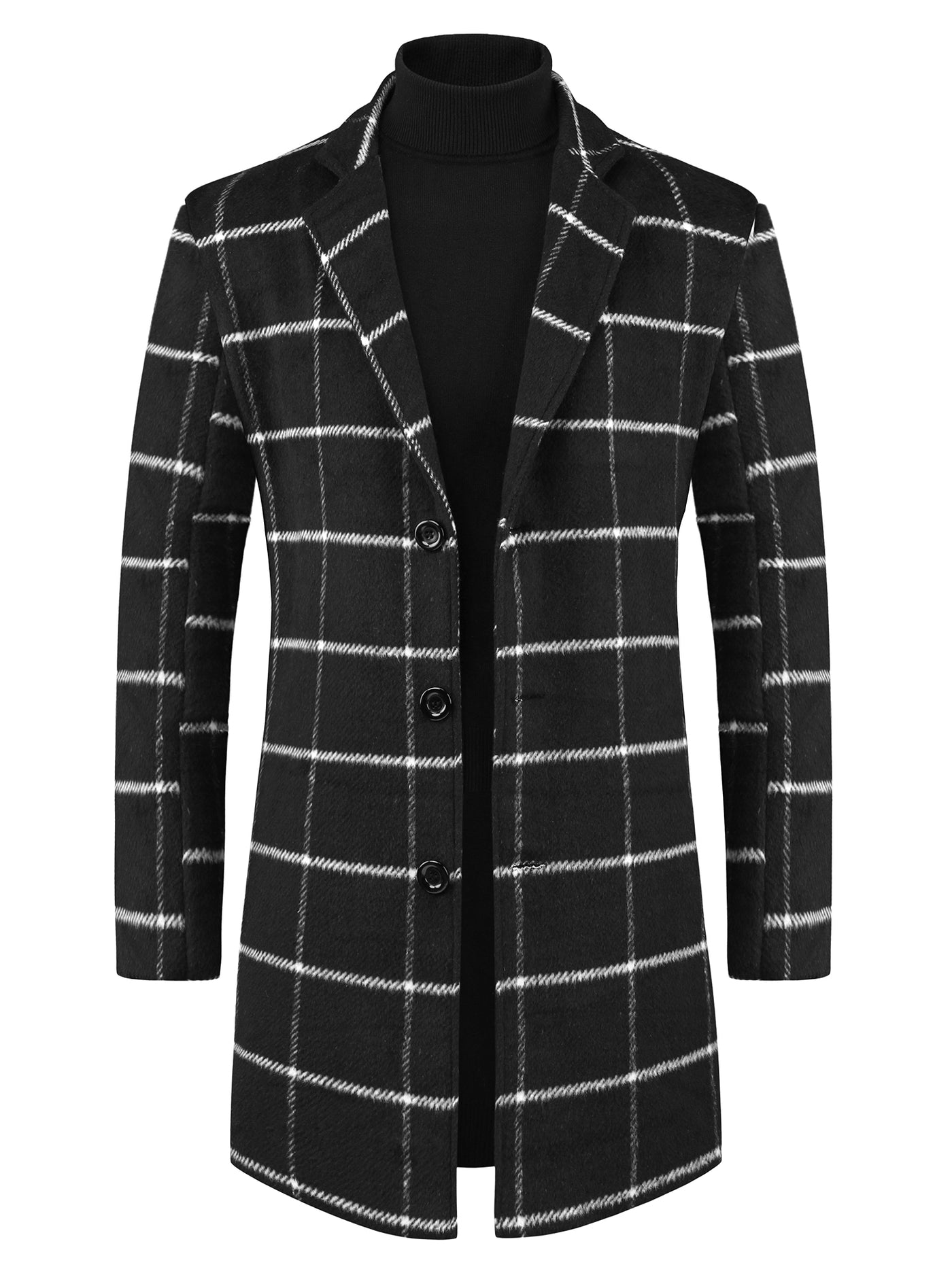 Bublédon Plaid Trench Coat for Men's Color Block Single Breasted Formal Winter Checked Overcoat