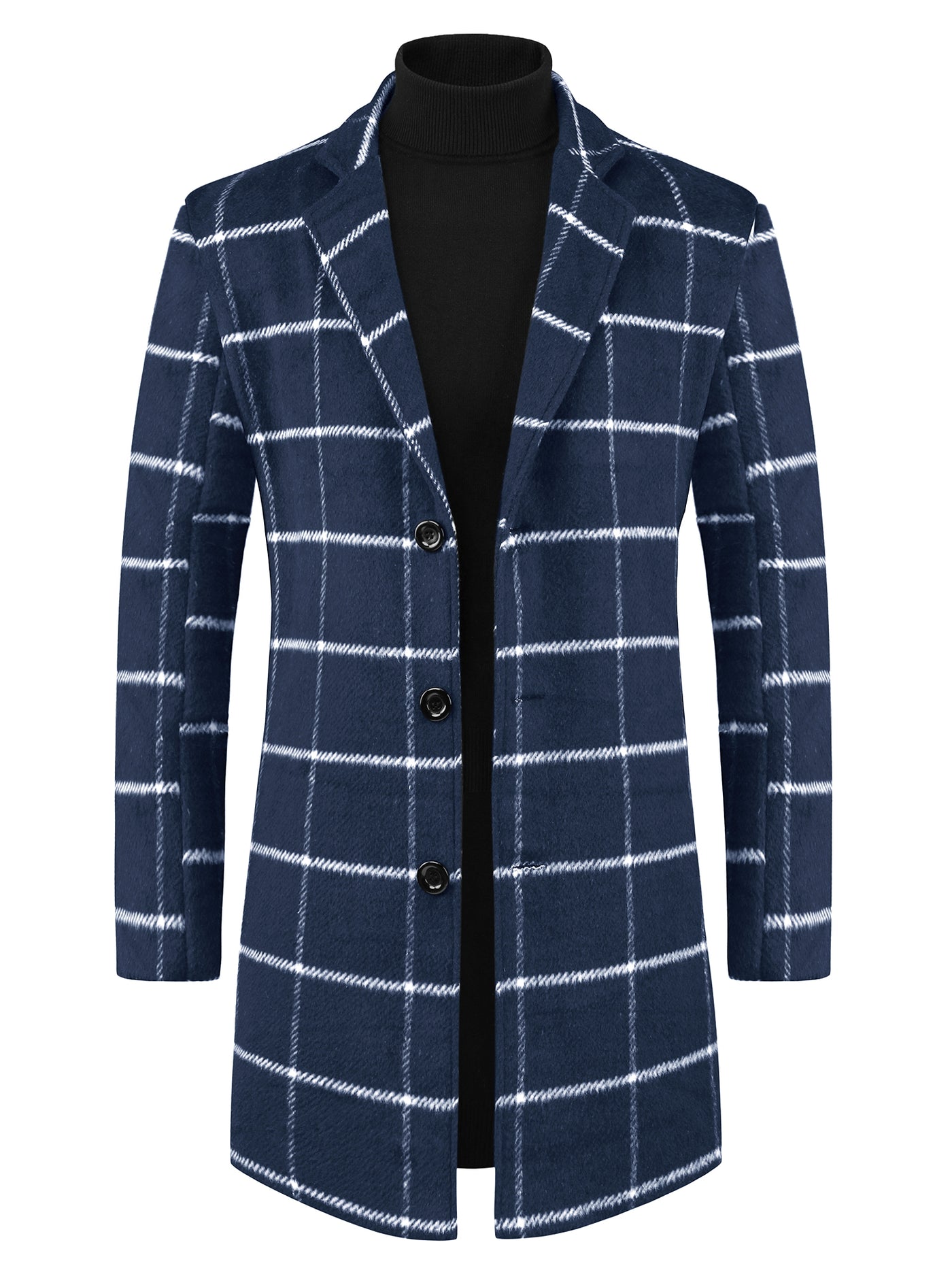 Bublédon Plaid Trench Coat for Men's Color Block Single Breasted Formal Winter Checked Overcoat