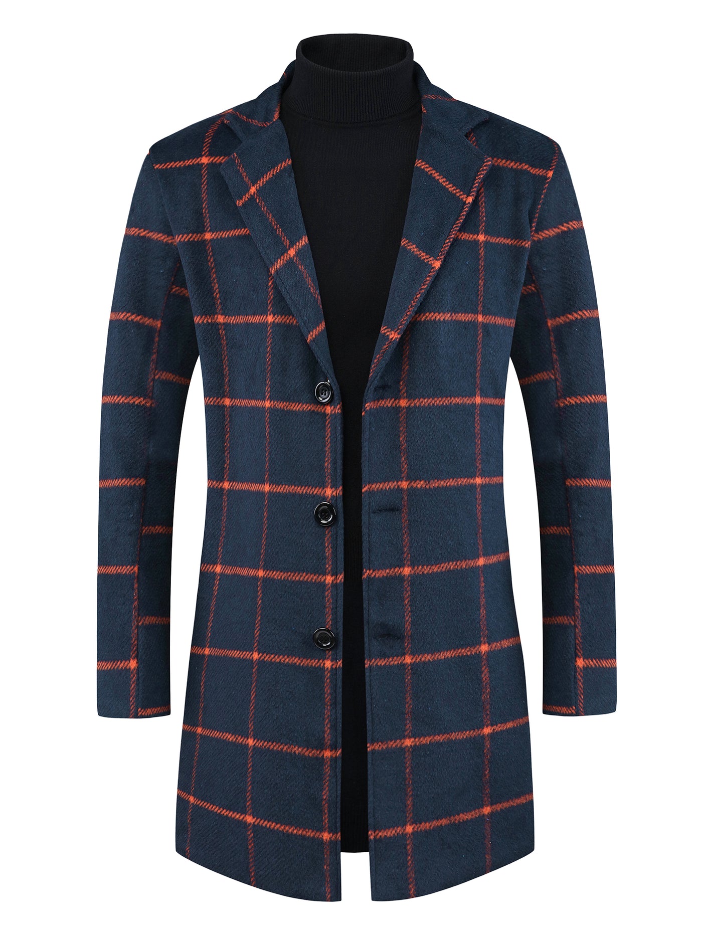 Bublédon Plaid Trench Coat for Men's Color Block Single Breasted Formal Winter Checked Overcoat